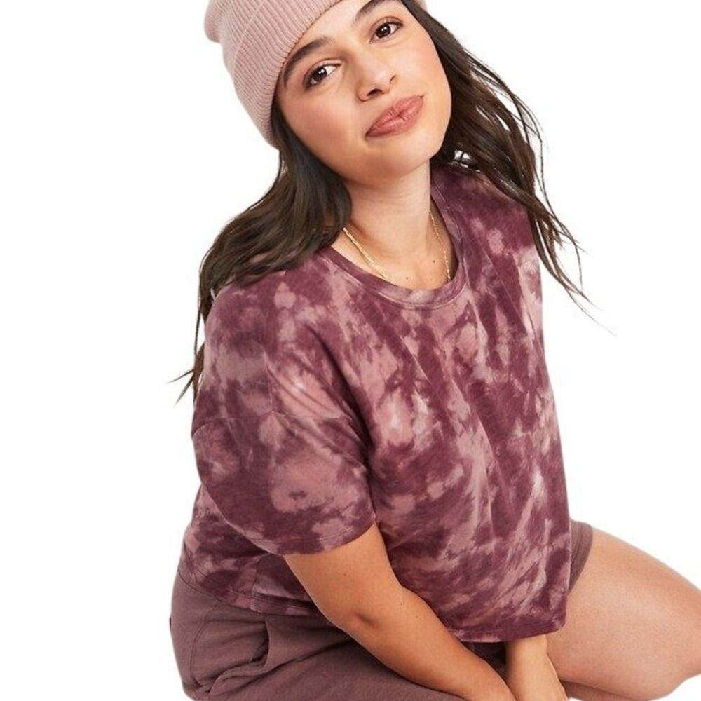 Old Navy Women's Tie Dye Cropped Short Sleeve Easy T-Shirt Burgundy L‎ Casual